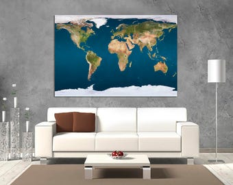 Large World Map Canvas Print, Modern Home Decor