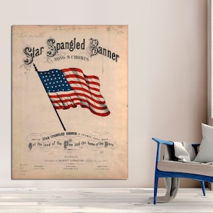 Star Spangled CANVAS Wall Art, Vintage Star-Spangled Music Canvas Art Patriotic Art American Flag Decor Vintage Americana Art Ready to Hang.