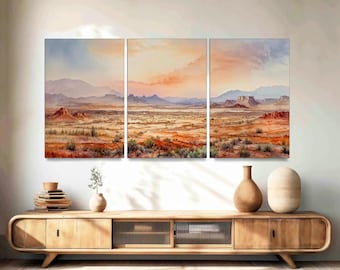 Arizona Desert Watercolor Canvas Print, Southwestern 3-Panel Wall Art