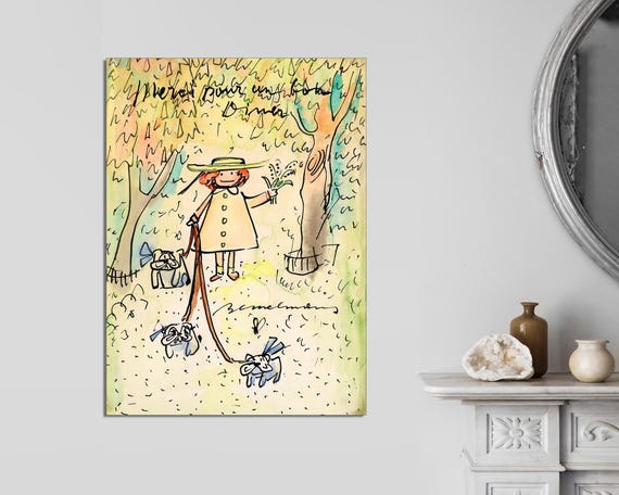 Madeline with Dogs By Ludwig Bemelmans, Quality Print, Madeline Canvas Poster, Ludwig Bemelmans Painting, Kids Art on CANVAS Ready to Hang.