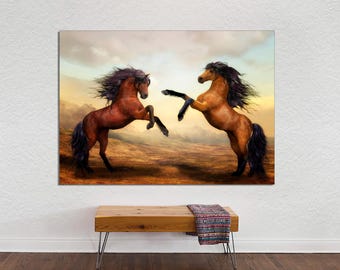 Wild Mustang Horse Canvas Art, Western Rustic Decor, Ready to Hang