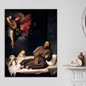 Saint Francis Comforted by a Angel by Francisco Ribalta, Saint Francis of Assisi, St Francis of Assisi, Francis prayer, CANVAS Ready to Hang