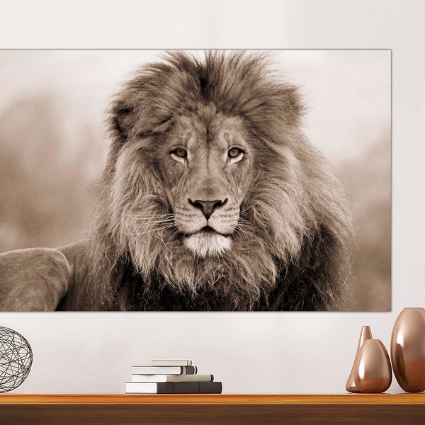 Sepia African Lion, Lion wall art, lion print, Canvas Print, Lion room art, large lion canvas print, Wall art, Lion Wall Art Ready to Hang.