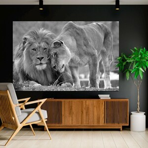 Lions Canvas Print African Lions Wall Art Lions in Love, Romantic Art, Lioness Romantic Wall Art, Large King Lion Art CANVAS Ready to Hang.