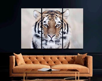 Tiger Canvas Wall Art, 3-Panel Wild Animal Print, Living Room Decor