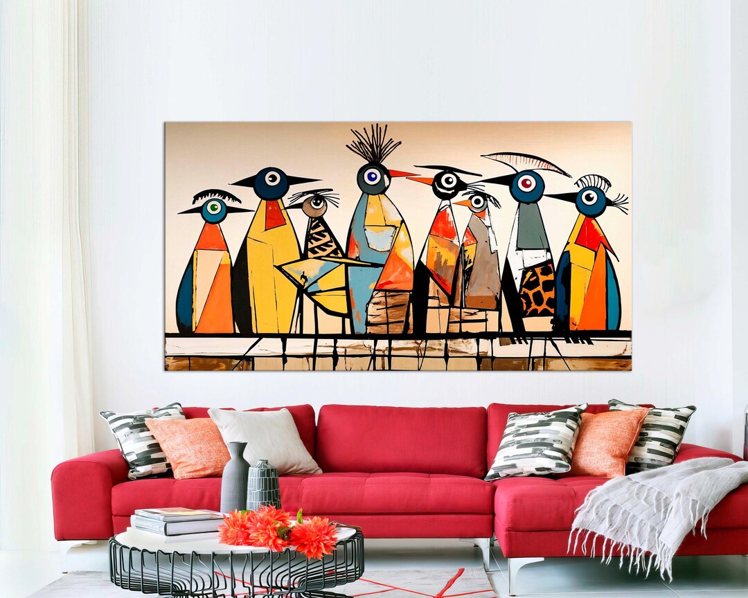Mid Century Modern Birds on Wire Canvas Wall Art Framed Ready to Hang ...