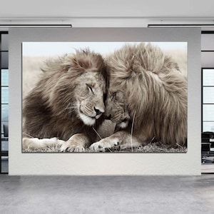 Loving Lions Couple Canvas Print, Lion and Lioness Wall Art, Romantic Wall Art, Romantic Animal Decor, Lion Wall Art on CANVAS Ready to Hang