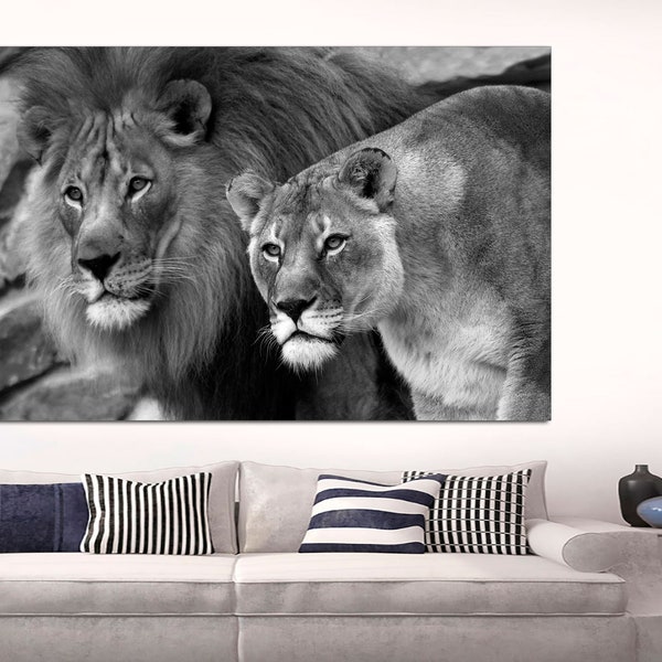 Lion Lioness Wall Art Etsy