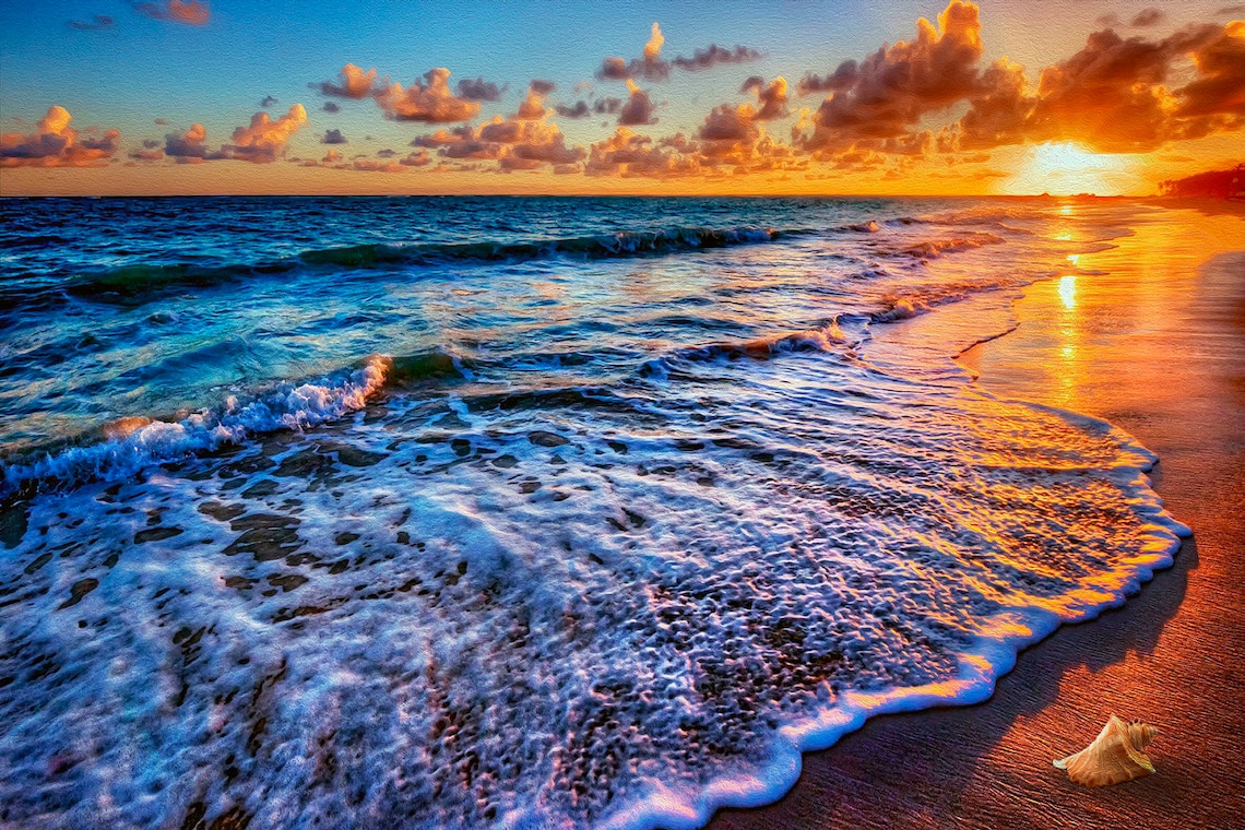 Sunset Ocean Waves Canvas Print, Coastal Wall Art - Etsy