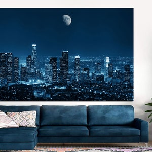 Downtown LA, Los Angeles City skyline Canvas Print, Los Angeles California Skyline Canvas Wall Art, Los Angeles Poster, CANVAS Ready to Hang