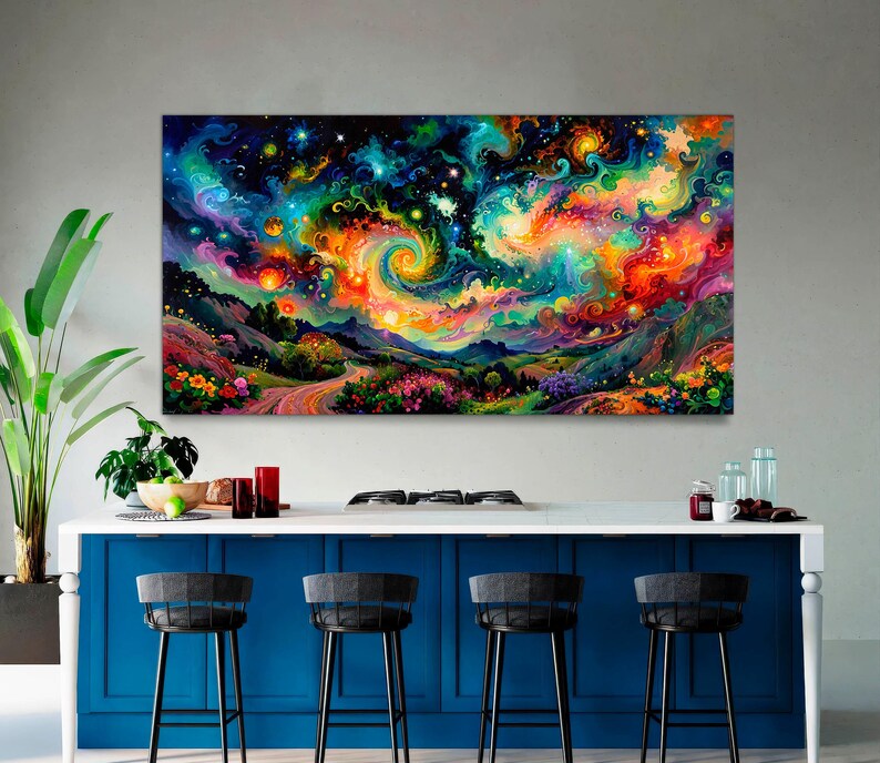 Starry Sky Canvas Art, Colorful Night Landscape, Ready to Hang - Etsy