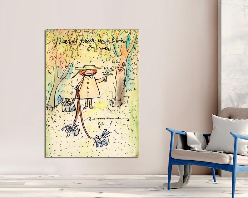 K&ouml;nnte beinhalten: Eine Aquarellillustration einer Frau in einem gelben Mantel, die drei Hunde spazieren f&uuml;hrt. Die Frau h&auml;lt einen Blumenstrau&szlig; und der Text "There's never enough for a good time" ist &uuml;ber ihr geschrieben.