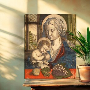 Virgin Mary Holding Baby Jesus Canvas Wall Art, Religious Christian Home Decor, Holy Mother and Child Painting Print on CANVAS Ready to Hang