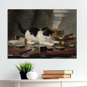 Henriette Ronner- Knip -The Cat at Play Canvas Gallery Wrapped Canvas Giclee Wall Art, Cat Print Cat Lover Gift Cat Art Canvas Ready to Hang