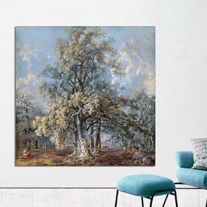 Una madre y sus hijos descansando bajo un gran árbol de haya, ciervos pastando más allá, Norbury Park, Surrey George Barret, arte en lienzo LISTO para COLGAR.
