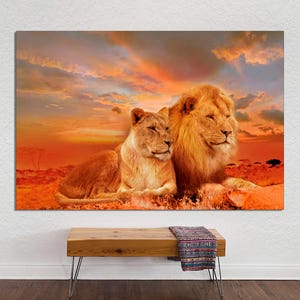 Two lionesses, Lion Canvas Print, Lion Wall Art, Lion Canvas Poster, Lion Art Gift for New Office or New Home, CANVAS Print Ready to Hang.