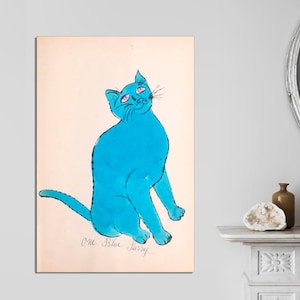 Andy Warhol Cat Art Print, Warhol Cat Poster, Warhol Cat Print, Wall Art, Warhol Art, Andy Warhol Blue Cat Print, CANVAS Art Ready to Hang.
