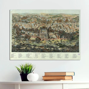 Biblical Art, Antique Map of Jerusalem, Ancient Christian Art,Holy Place Print,Christian Home Decor, Bible Art Canvas Painting Ready to Hang