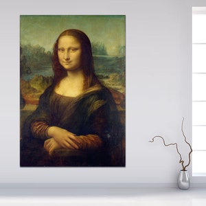 May include: A painting of a woman with a soft smile, wearing a dark dress and a long, flowing brown hair. The background is a landscape with a river and hills.