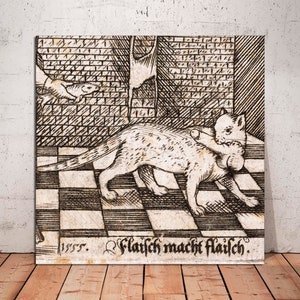 CANVAS Print, Flesh Makes Flesh, Medieval Cat Print, Cat Art gift, Funny Cat wall Art, Authentic Art, Medieval Cat Art, Canvas Ready to Hang