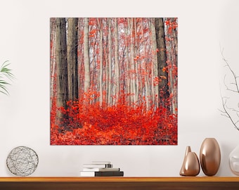 Red Forest Wall Art, Old Tree Print Autumn Red Forest Canvas Print Red leaves wall Decor Forest Red Tree art, Canvas Art Print Ready to Hang