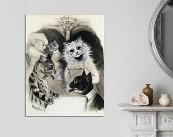 Louis Wain Cats Giclee Canvas Print, Boys Night Out, Funny Cat Art
