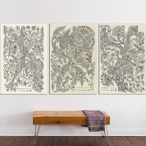 Alexander Senegat textile Canvas print Set of 3- Vintage Textile Designs Canvas Set, Botanical art, Textile Art, Pattern Art, Ready to Hang.