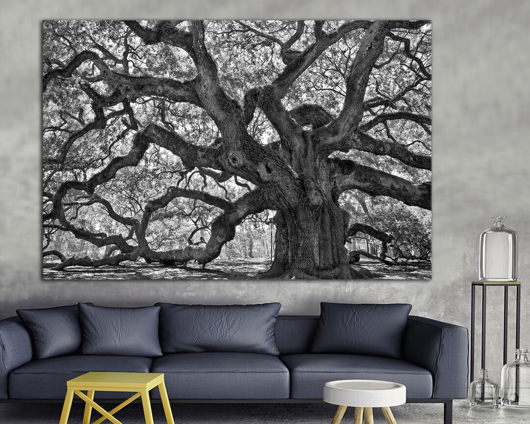 Oak Black and White, Beautiful Canvas Print, Ready to Hang, Oak Tree