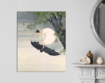 Fairy Riding Bat Canvas Print, Ida Rentoul Outhwaite Art, Ready to Hang