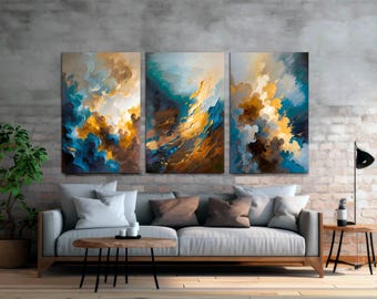 Large Wall Art Canvas Prints Set of 3, Abstract Moody Decor, Vintage Oil Painting, Dark Academia Art, Maximalist Home Art, Modern Wall Art