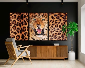 Jaguar Canvas Print, Large 3-Panel Animal Wall Art