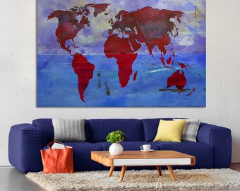 Abstract World Map Canvas Print, Modern Home Decor