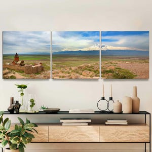 Armenia Wall Art 3-Panel Canvas Split Mount Ararat Khor Virap Monastery, large Panoramic Armenian Culture Gift Canvas Wall art Ready to Hang