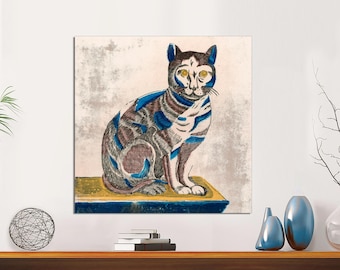 Vintage Medieval Cat Art Print, Ready to Hang Canvas
