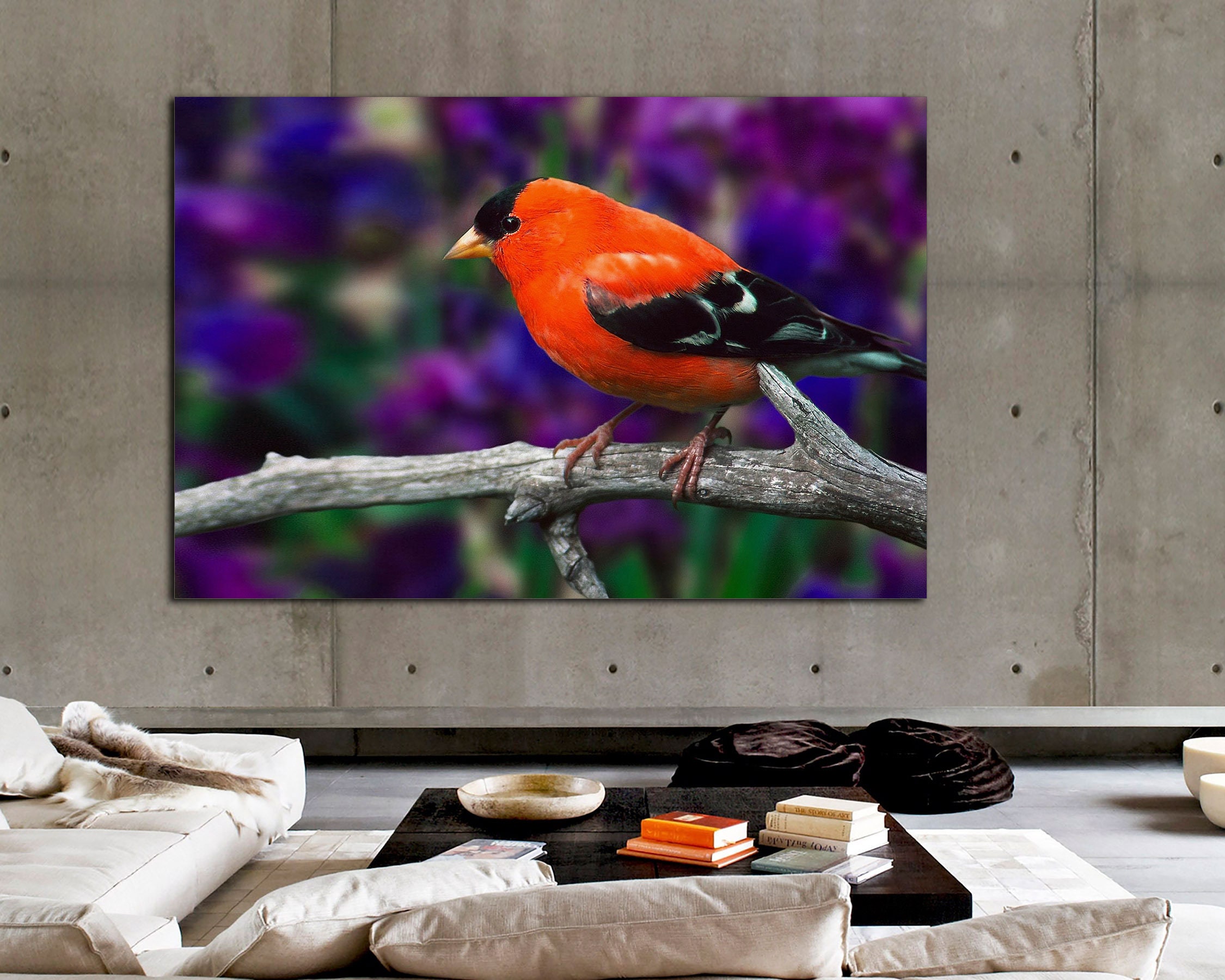 Beautiful Red Bird Canvas Printcanvas Print Red Bird Wall Etsy