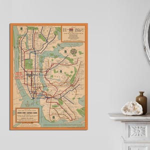 Vintage 1954 NYC Subway Map, Giclee Canvas Art Print