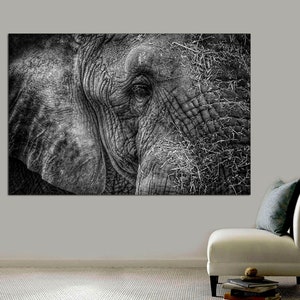 Elephant print canvas,Elephants decorations for living room walls,Wild Animals artwork, Elephant black and white decor, Canvas Ready To Hang