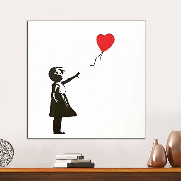 Banksy Canvas, Girl with a Red Heart Balloon, Canvas Art Print, Banksy Girl With Balloon, Banksy Balloon Girl, Banksy Print, Banksy Wall Art