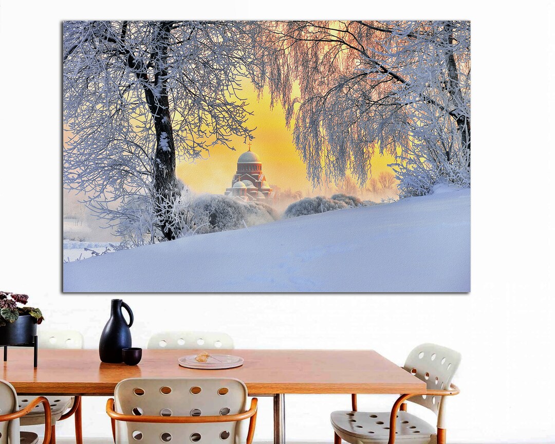Winter Sunset Forest Canvas Print, Snowy Landscape Wall Art - Etsy