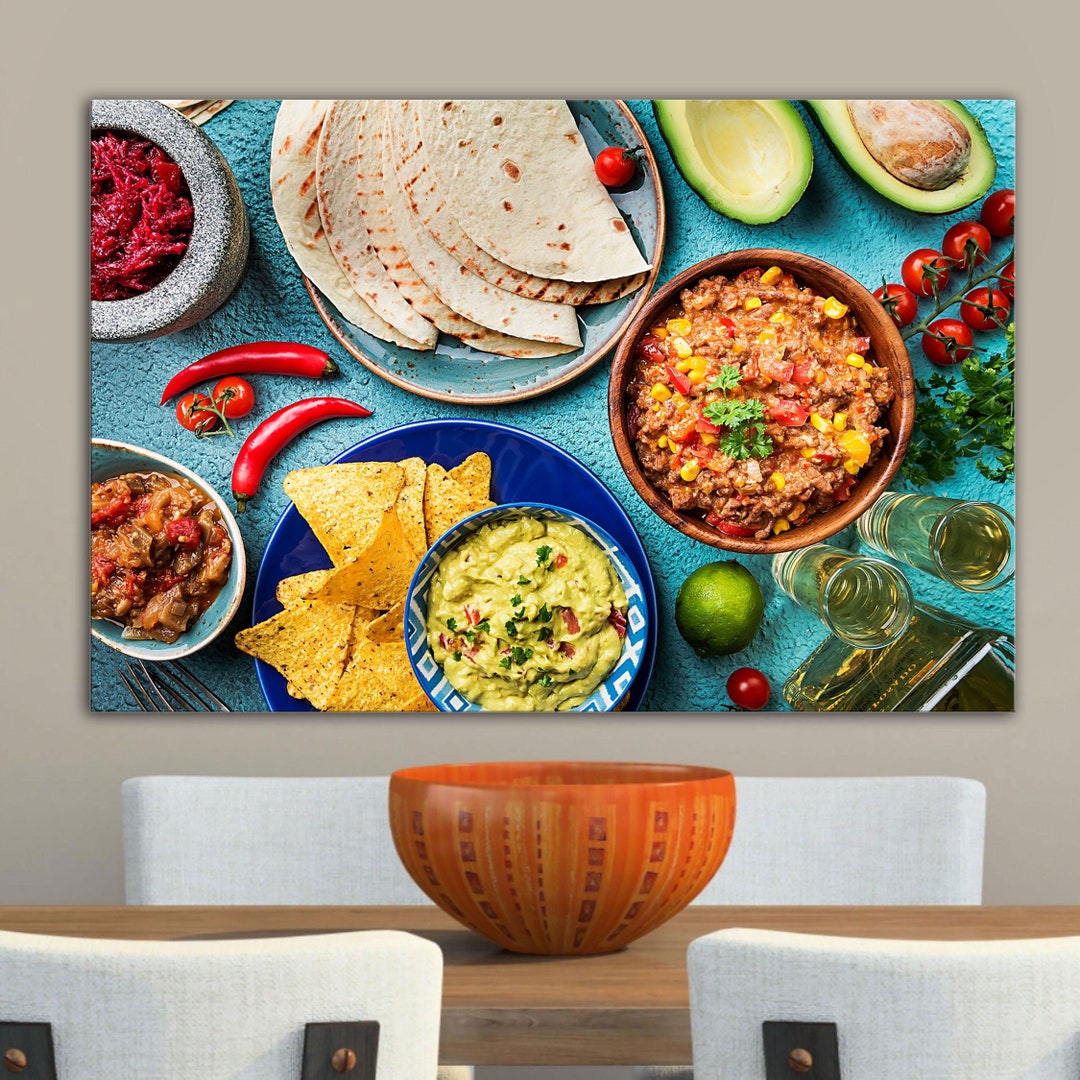 Mexican Food Mix Background, Canvas Art Wall Decor, Mexican Food Wall