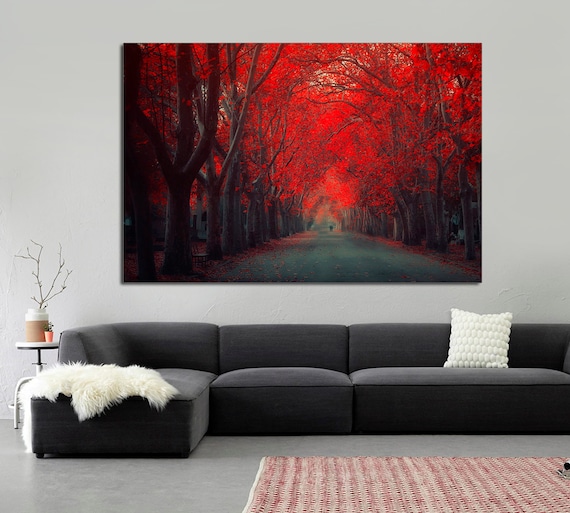 Red Tree Walk Forest 16561 Canvas Print Wall Art