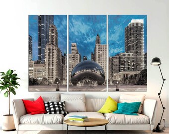Millennium Park Bean Chicago Canvas Print, 3-Panel Wall Art
