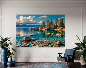 Lake Tahoe Canvas Print, Panoramic Landscape, Nature Wall Art
