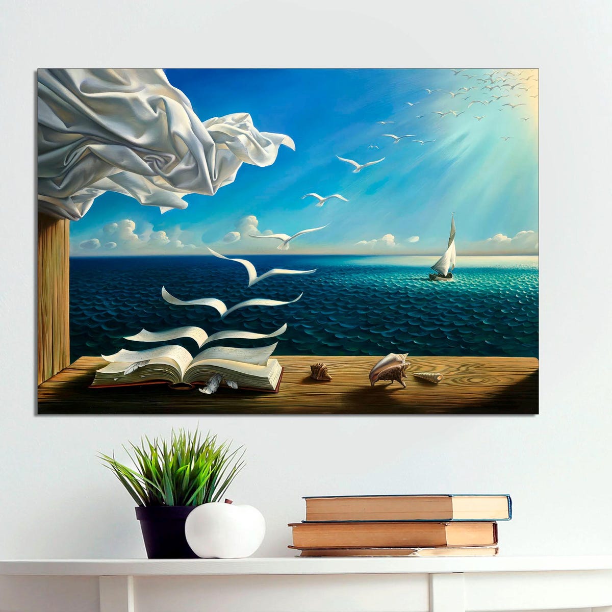Salvador Dali, Book to Birds, Reproduction Canvas Home Decor, Dali Canvas, Salvador Dali Print, Sea and Books Print on CANVAS READY to HANG. - Etsy