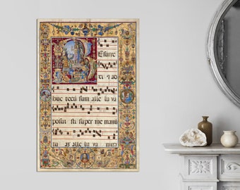 Illuminated Manuscript Canvas Print, Resurrection Art, Initial R, c. 1500
