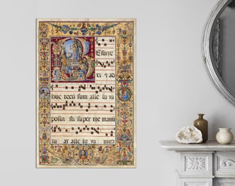 Illuminated Manuscript Reproduction, Canvas Print Resurrection in the Initial R, c. 1500 . Fine Art Print, Canvas Art Canvas Ready to Hang.