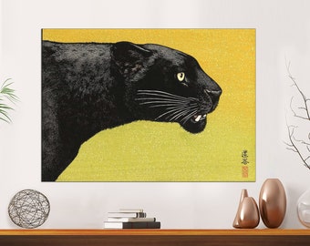 Black Panther Japanese Art Print, Ukiyo Style, Ready to Hang Canvas