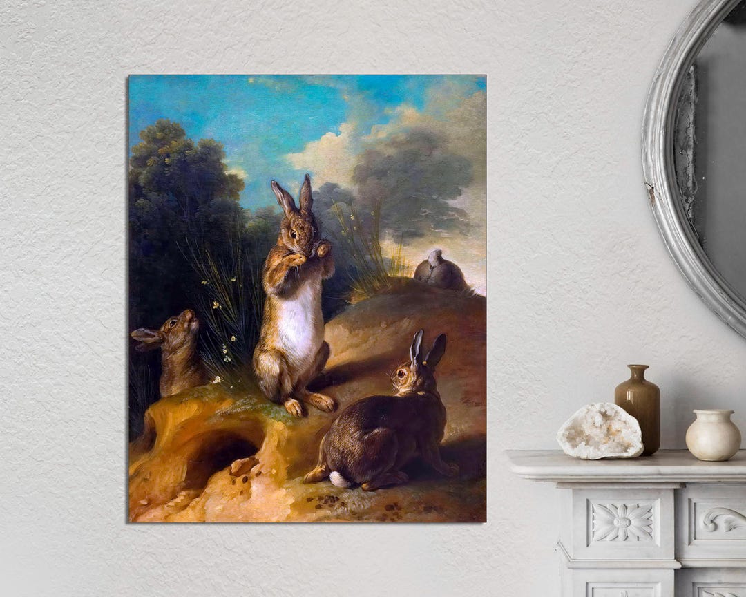 Spring Paintings Rabbit Vintage Rabbit Painting, Spring Animal Art, Farmhouse Canvas Print - Etsy