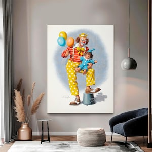 Arthur Sarnoff Clown Canvas Art - Classic Clown Poster, Modern Nursery & Kids Room Wall Art Illustration Decor, Canvas Print Ready to Hang.