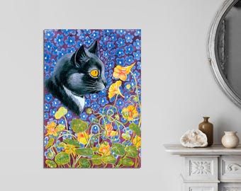Louis Wain Cat Art Print, Flowers, Ready to Hang Canvas